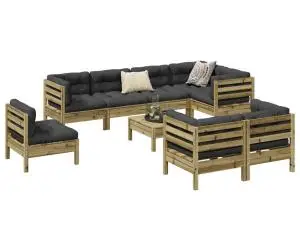 vidaXL Set canapea de grădină cu perne, 9 piese, lemn de pin tratat