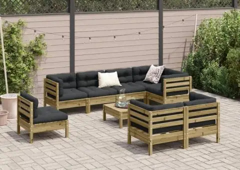 Set canapea de grădină cu perne, 9 piese, lemn de pin tratat - 3/5
