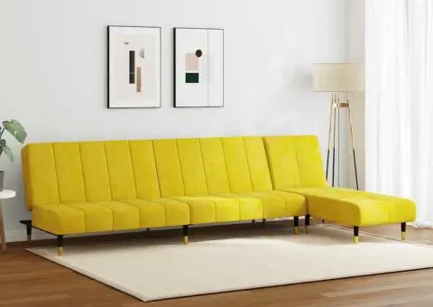 Set canapea 2 piese, galben, catifea - 3/5