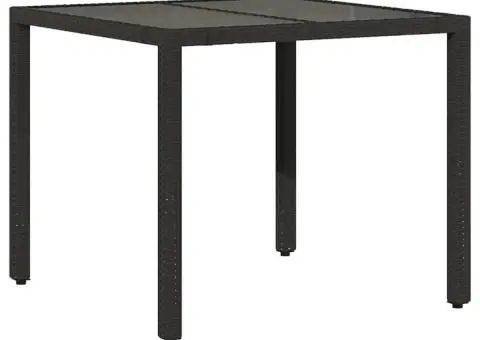 Masă grădină cu blat din sticlă, negru, 90x90x75 cm, poliratan - 2/5