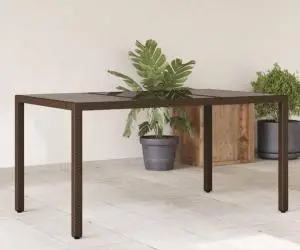 vidaXL Masă de grădină cu blat din sticlă maro 150x90x75 cm, poliratan