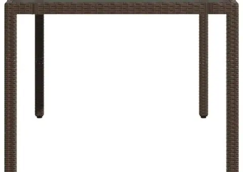 Masă de grădină cu blat din sticlă maro 150x90x75 cm, poliratan - 5/5