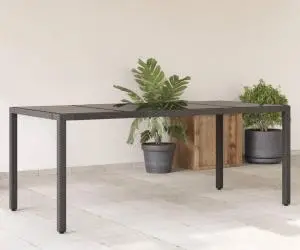 vidaXL Masă grădină cu blat din sticlă, negru, 190x90x75 cm, poliratan
