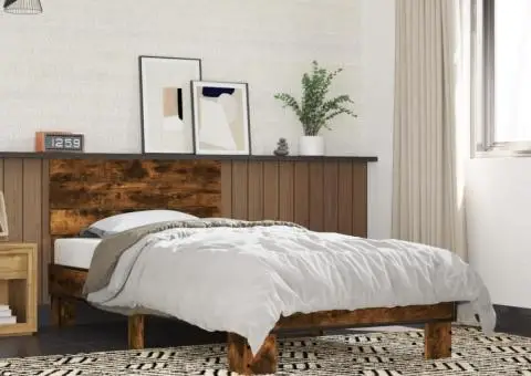 Cadru de pat, stejar fumuriu, 75x190cm, lemn prelucrat și metal - 1/5