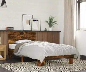 vidaXL Cadru de pat, stejar fumuriu, 75x190cm, lemn prelucrat și metal