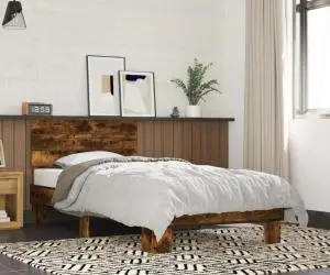 vidaXL Cadru de pat, stejar fumuriu, 90x190cm, lemn prelucrat și metal