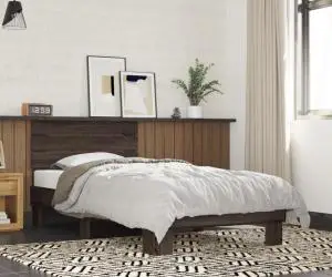 vidaXL Cadru de pat, stejar maro, 90x190 cm, lemn prelucrat și metal