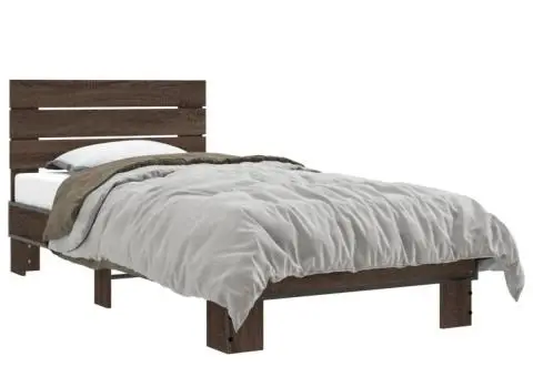 Cadru de pat, stejar maro, 90x190 cm, lemn prelucrat și metal - 2/5