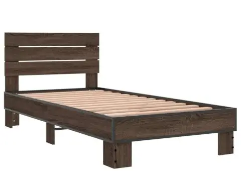 Cadru de pat, stejar maro, 90x190 cm, lemn prelucrat și metal - 3/5