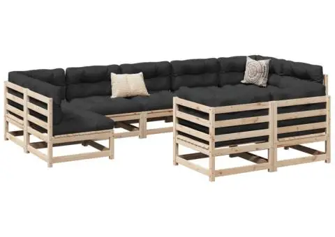 Set canapea de grădină cu perne, 9 piese, lemn masiv de pin - 1/5