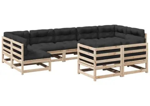 Set canapea de grădină cu perne, 9 piese, lemn masiv de pin - 2/5