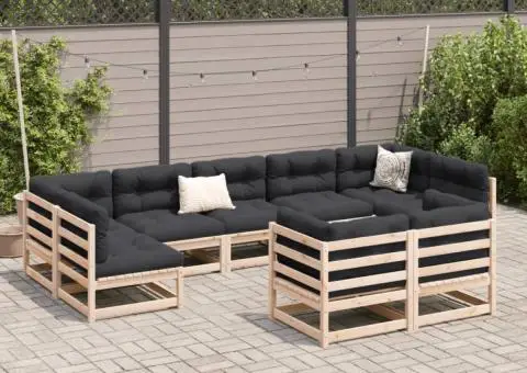 Set canapea de grădină cu perne, 9 piese, lemn masiv de pin - 3/5