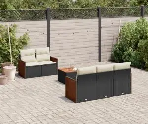 vidaXL Set mobilier de grădină cu perne, 6 piese, negru, poliratan