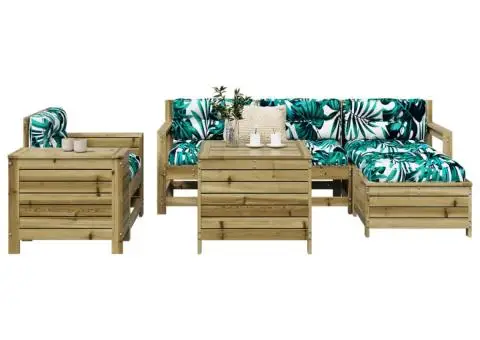 Set canapea de grădină, 7 piese, lemn de pin tratat - 1/5