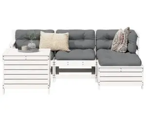vidaXL Set canapea de grădină, 5 piese, alb, lemn masiv de pin