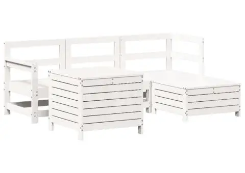 Set canapea de grădină, 5 piese, alb, lemn masiv de pin - 2/5