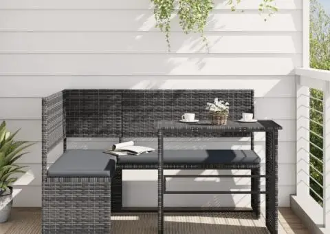 Canapea de grădină cu masă/perne, formă de L, poliratan gri - 1/5