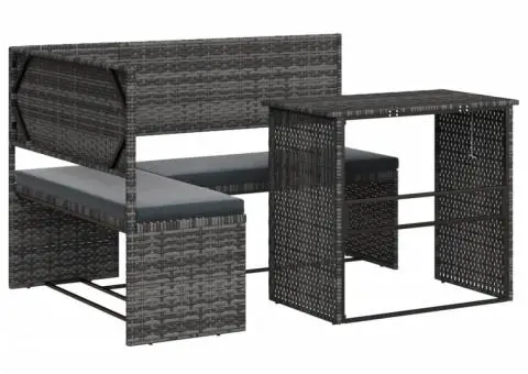 Canapea de grădină cu masă/perne, formă de L, poliratan gri - 2/5