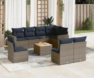 vidaXL Set canapele de grădină, 9 piese, cu perne, gri, poliratan