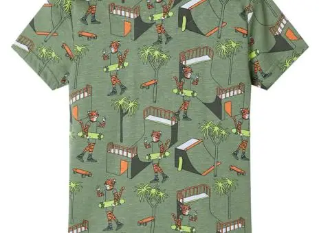 Pijamale copii mâneci scurte, kaki deschis 128 - 3/5