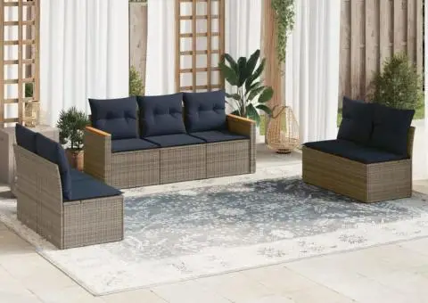 Set canapele de grădină cu perne, 7 piese, gri, poliratan - 1/3