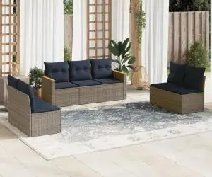 vidaXL Set canapele de grădină cu perne, 7 piese, gri, poliratan