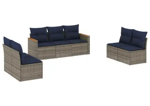 Set canapele de grădină cu perne, 7 piese, gri, poliratan - 2/3