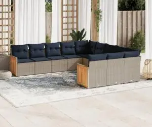 vidaXL Set canapele de grădină cu perne, 11 piese, gri, poliratan