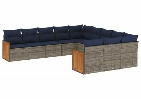 Set canapele de grădină cu perne, 11 piese, gri, poliratan - 2/3