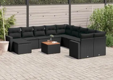Set canapele de grădină, 12 piese, cu perne, negru, poliratan - 1/5