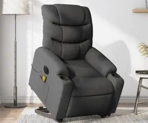 vidaXL Fotoliu electric masaj rabatabil cu ridicare, gri închis textil