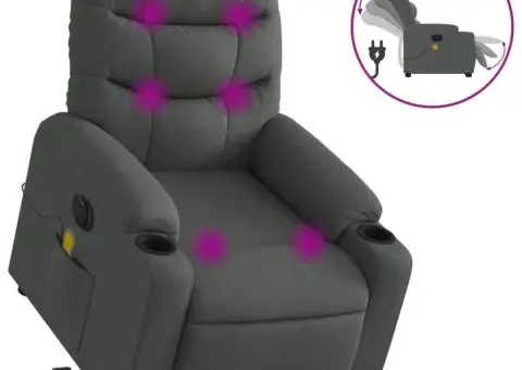 Fotoliu electric masaj rabatabil cu ridicare, gri închis textil - 2/5