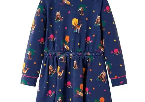 Rochie de copii cu mâneci lungi și șnur bleumarin 140 - 2/5