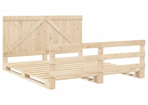 Cadru pat cu tăblie 200x200 cm, lemn masiv de pin - 3/5