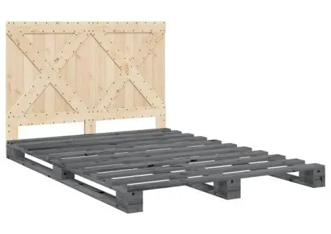 Cadru de pat cu tăblie, gri, 140x200 cm, lemn masiv de pin - 3/5