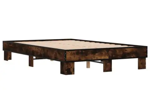 Cadru de pat, stejar afumat 140x190 cm lemn prelucrat și metal - 3/5
