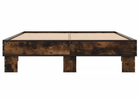 Cadru de pat, stejar afumat 140x190 cm lemn prelucrat și metal - 4/5