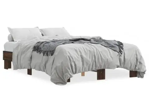 Cadru de pat, stejar maro, 140x190 cm, lemn prelucrat și metal - 2/5