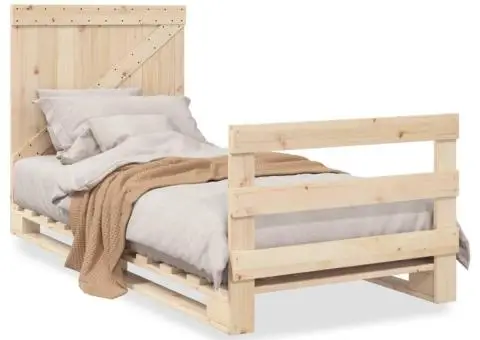 Cadru de pat cu tăblie, 90x200 cm, lemn masiv de pin - 2/5