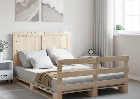 Cadru de pat cu tăblie, 140x200 cm, lemn masiv de pin - 1/5