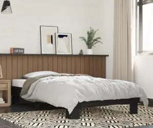 vidaXL Cadru de pat, negru, 100x200 cm, lemn prelucrat și metal