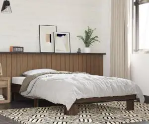 vidaXL Cadru de pat, stejar maro, 90x190 cm, lemn prelucrat și metal