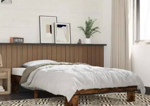 Cadru de pat, stejar fumuriu, 90x190cm, lemn prelucrat și metal - 1/5