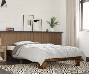 vidaXL Cadru de pat, stejar fumuriu, 90x190cm, lemn prelucrat și metal