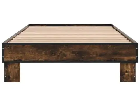 Cadru de pat, stejar fumuriu, 90x190cm, lemn prelucrat și metal - 4/5