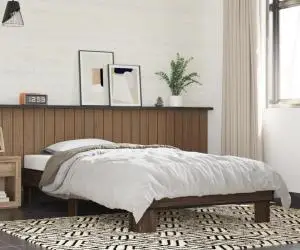 vidaXL Cadru de pat, stejar maro, 100x200 cm, lemn prelucrat și metal