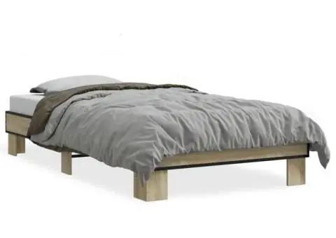 Cadru de pat, stejar sonoma, 90x200 cm, lemn prelucrat și metal - 2/5