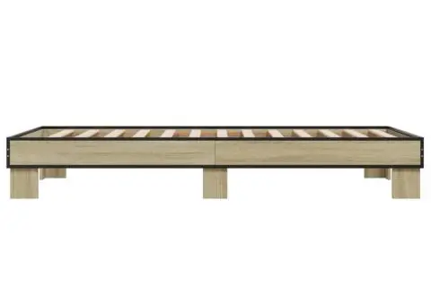 Cadru de pat, stejar sonoma, 90x200 cm, lemn prelucrat și metal - 5/5