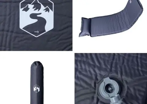 Saltea de camping auto-gonflabilă, cu pernă, 1 persoană, gri - 5/5