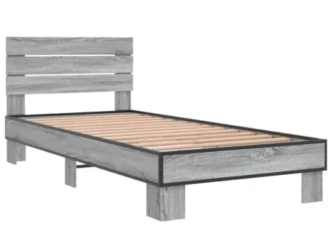 Cadru de pat, gri sonoma, 100x200 cm, lemn prelucrat și metal - 3/5